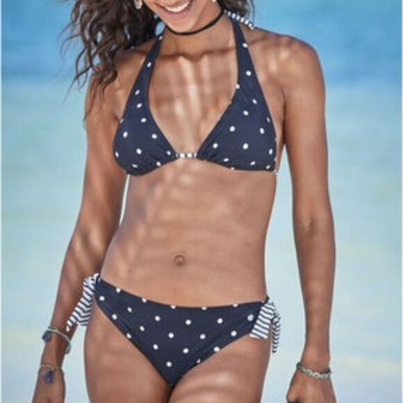 Venus x Lascana Dot Tie Side Moderate Bottom & Dot Triangle Top Size 8 - Picture 1 of 8